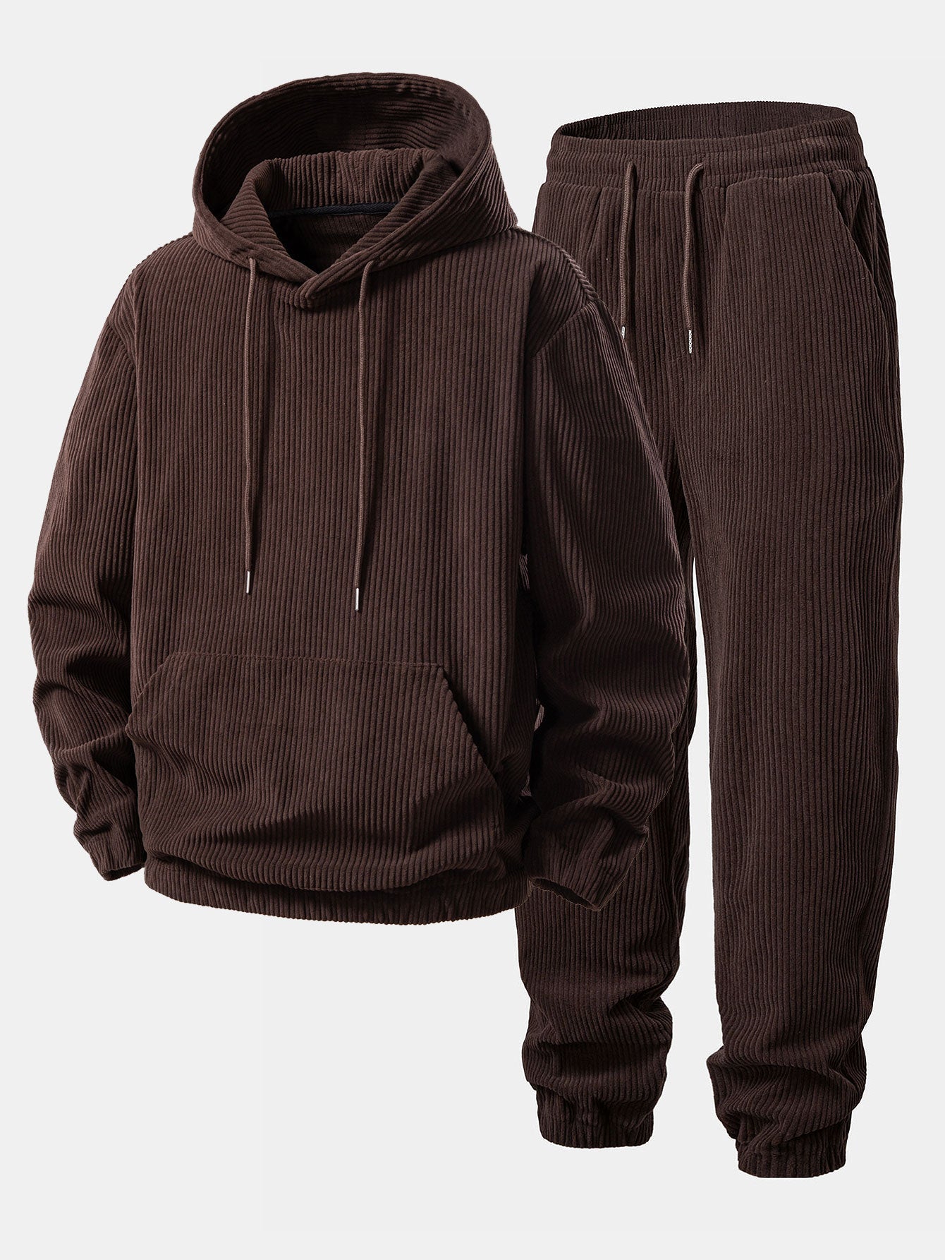 Men’s Ribbed Corduroy Tracksuit – Relaxed Hoodie and Tapered Joggers for Autumn Travel