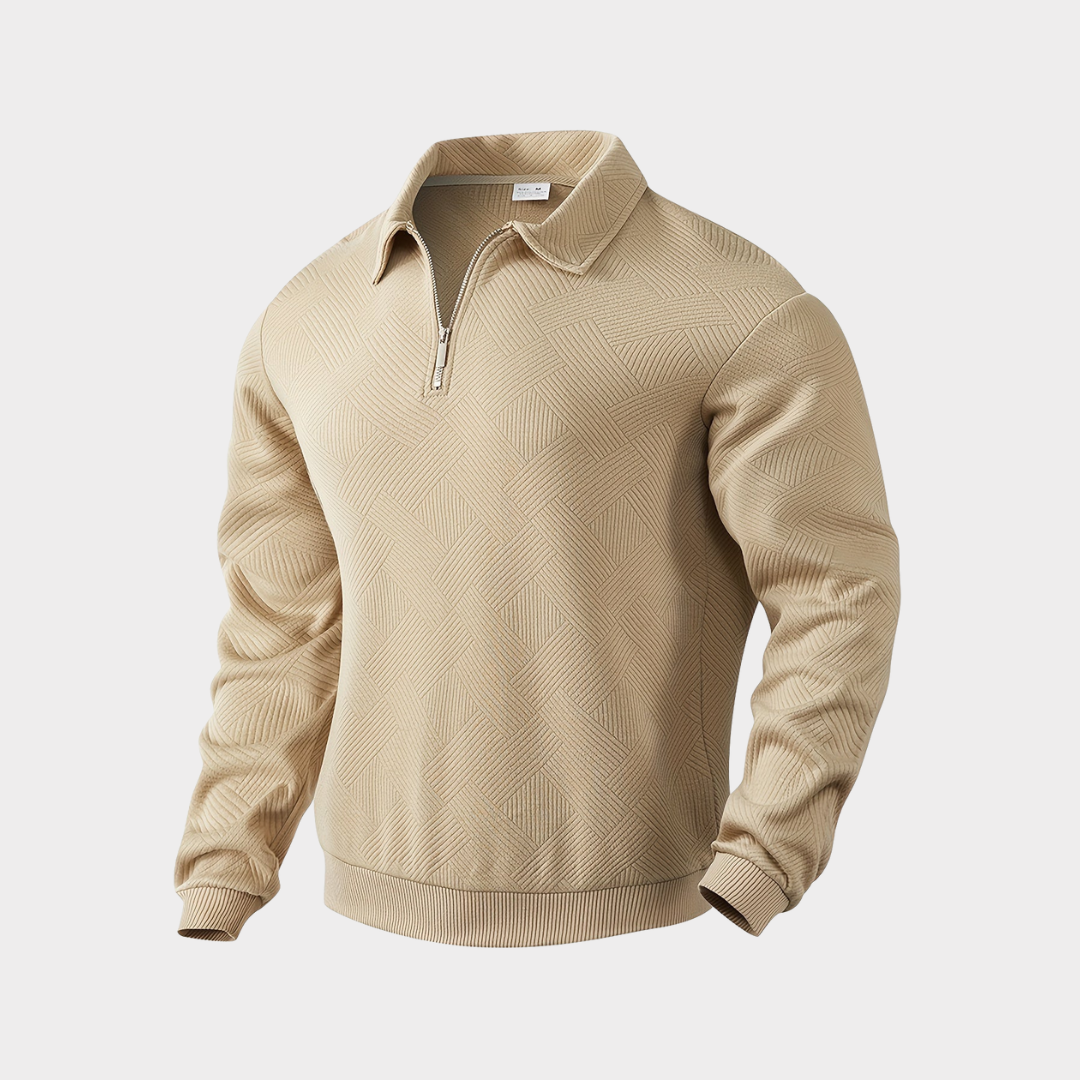 Men’s Textured Half-Zip Sweatshirt – Smart Casual Polo Style for Cooler Days
