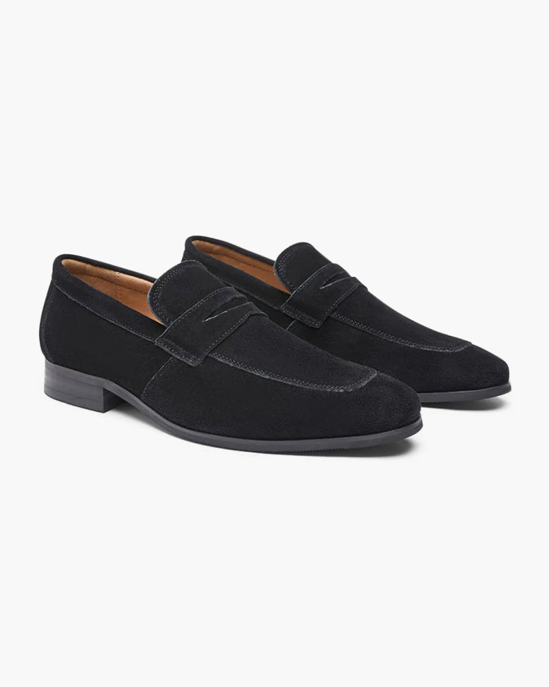 Męskie zamszowe mokasyny typu penny loafers, eleganckie buty wizytowe o niskim profilu