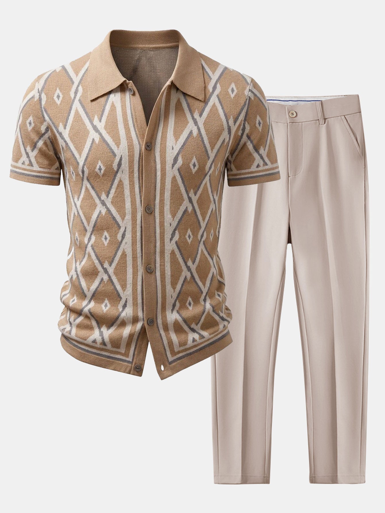 Men’s Viscose Knit Shirt and Tapered Trousers Set – Smart Casual Summer Outfit