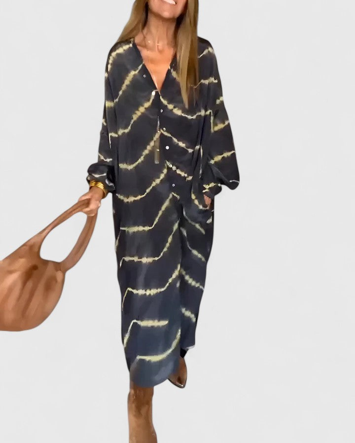 Women’s Printed Shirt Dress – Relaxed Button-Front Midi for Summer Holidays and Weekends