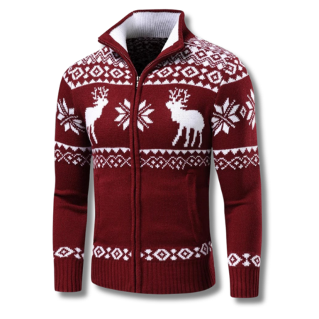 Men’s Jacquard Full-Zip Knitted Winter Sweater – Warm Stand-Collar Layer for Casual Everyday Wear Smart Outfits and Cold-Weather Seasonal Styling