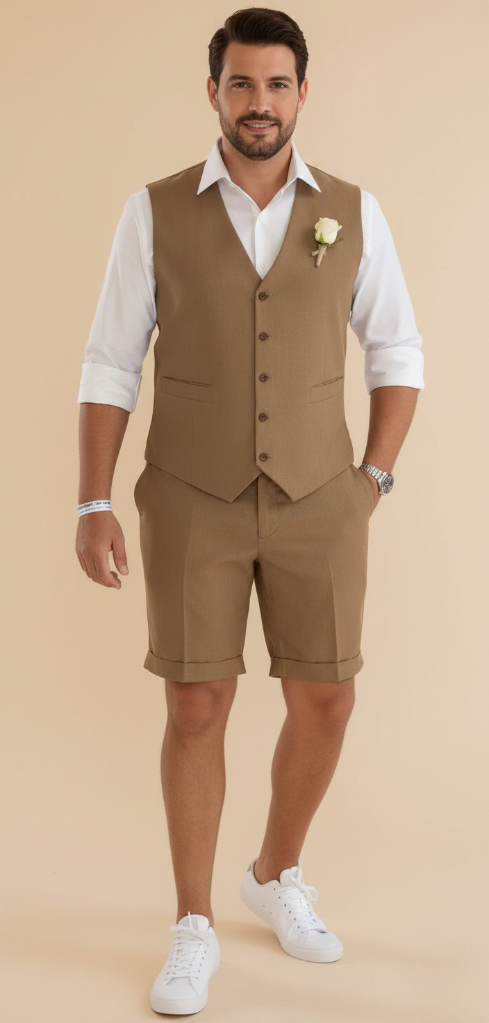 Conjunto de chaleco sastre y pantalones cortos para hombre - Atuendo veraniego casual elegante para bodas, vacaciones y ocasiones sociales