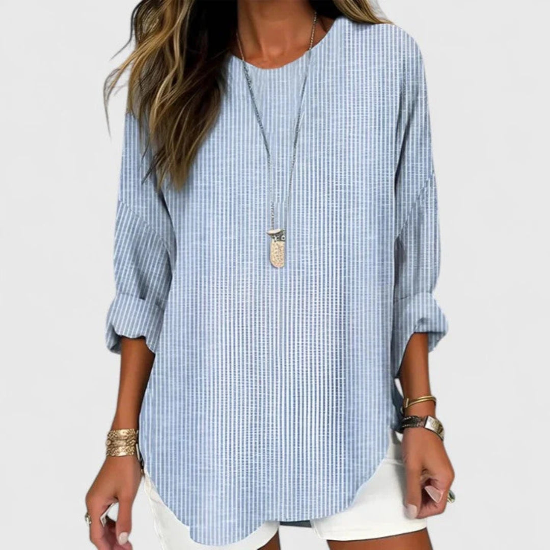 Blusa da donna a righe dal taglio morbido – Top estivo a maniche a tre quarti per tutti i giorni