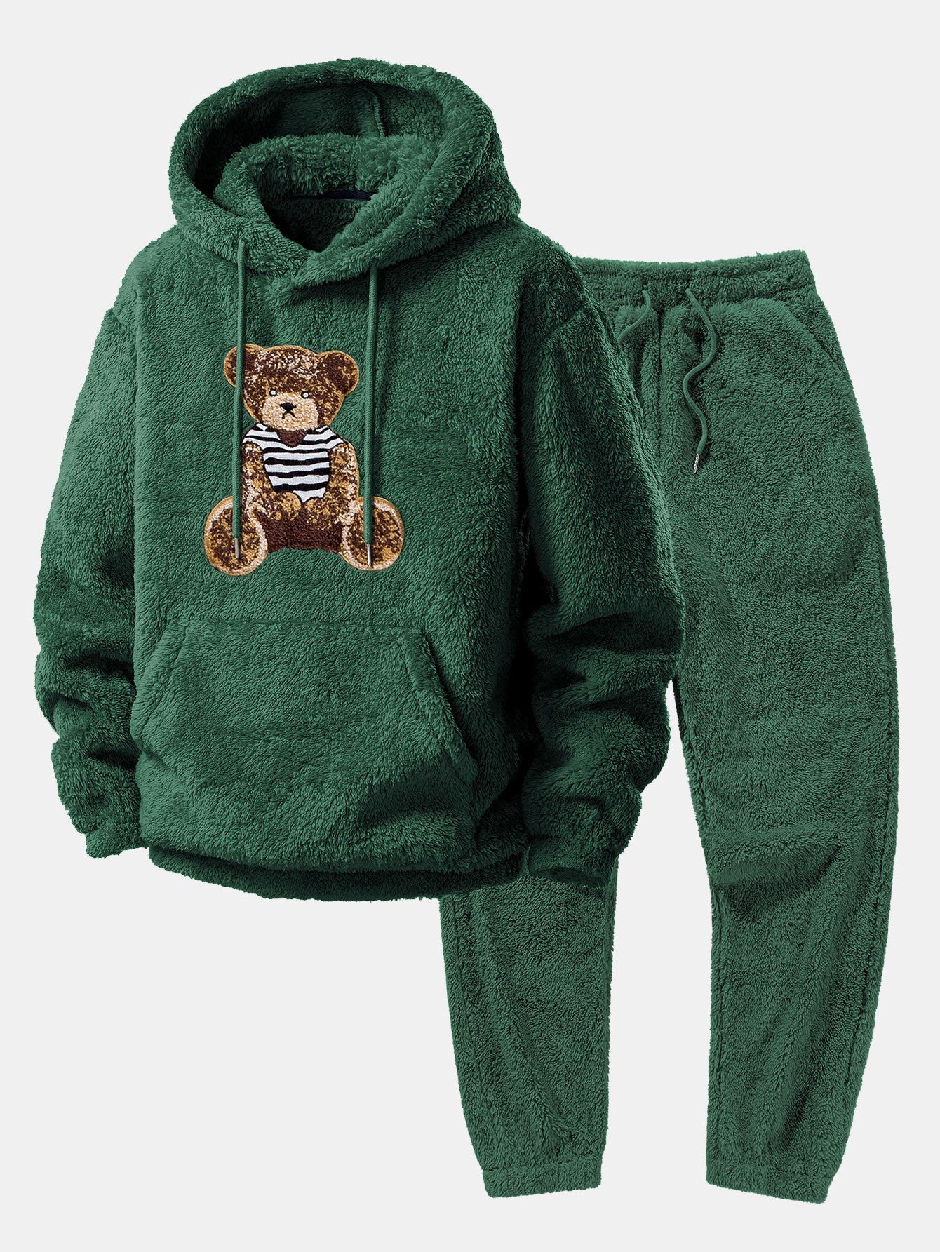Men’s Plush Teddy Fleece Tracksuit – Relaxed Hoodie and Joggers for Winter Lounging
