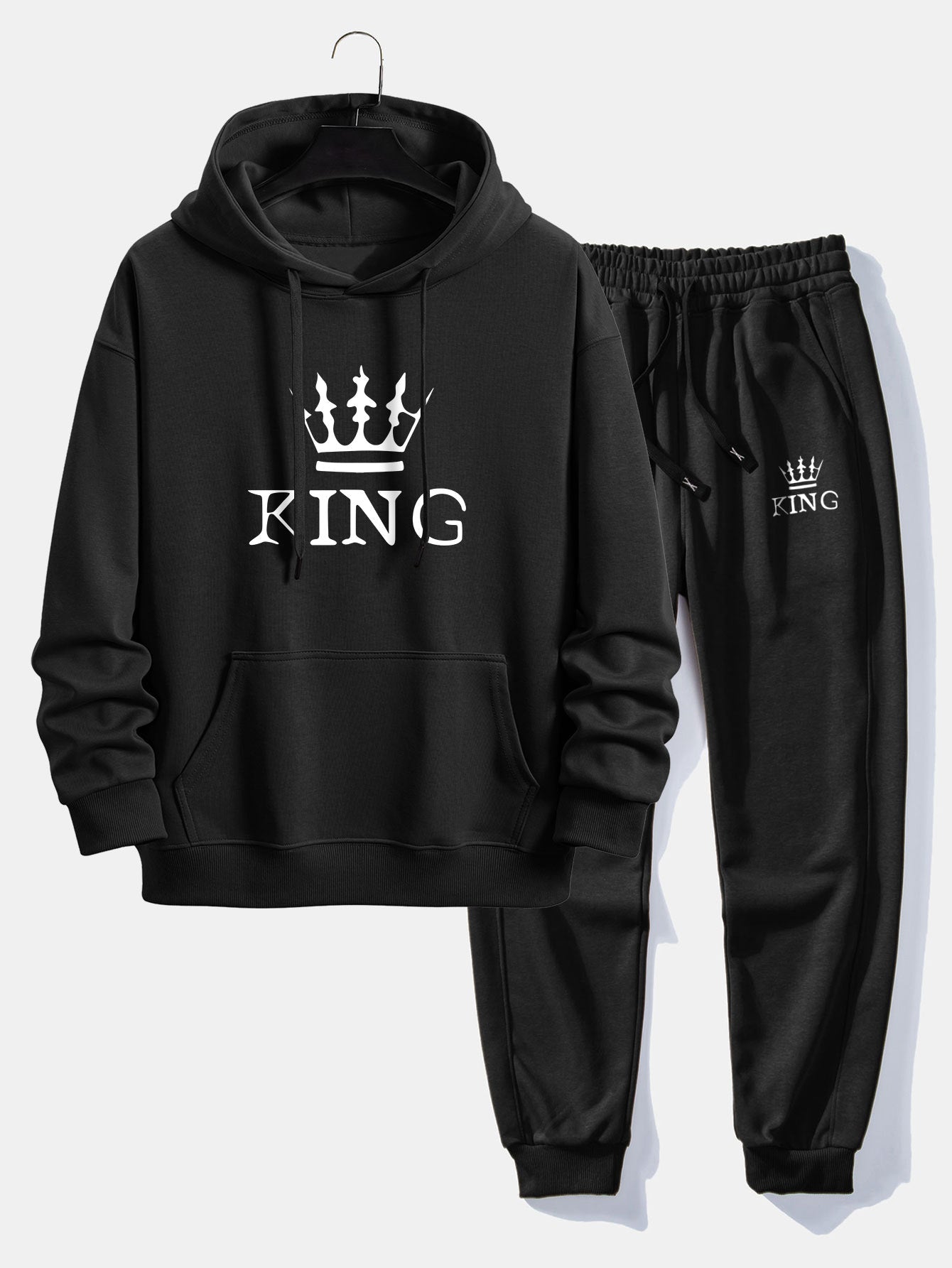 Men’s Printed Relaxed Tracksuit – Cotton Blend Hoodie Set for Streetwear and Travel