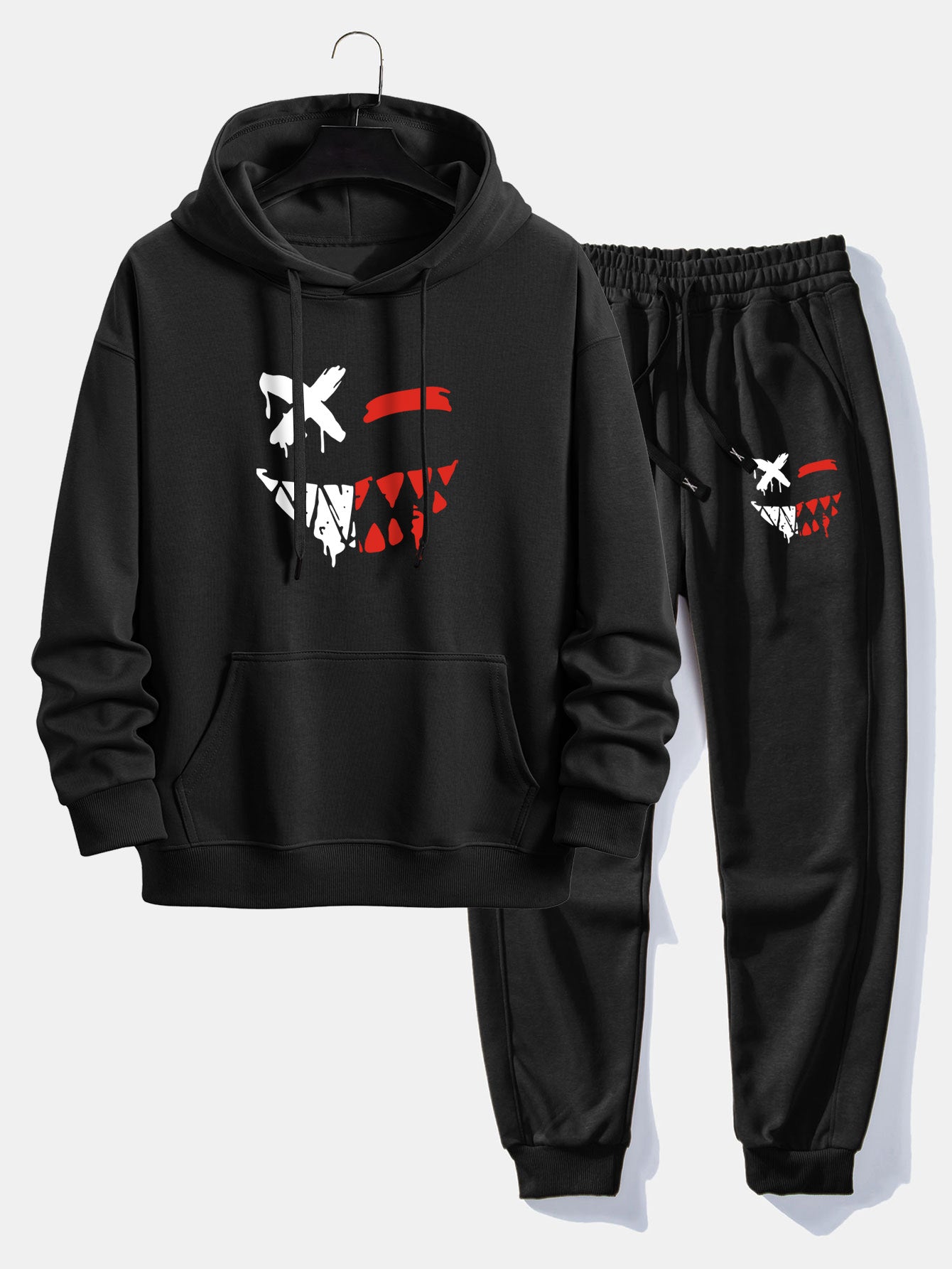 Men’s Casual Two-Piece Tracksuit – Cotton Blend Printed Hoodie with Joggers