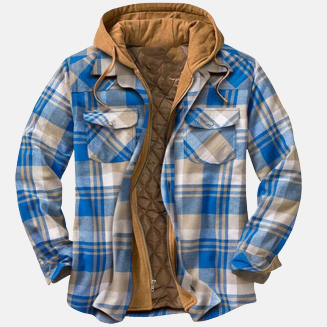 Men’s Warm Hooded Overshirt Jacket – Printed Quilted Layer for Outdoor Wear
