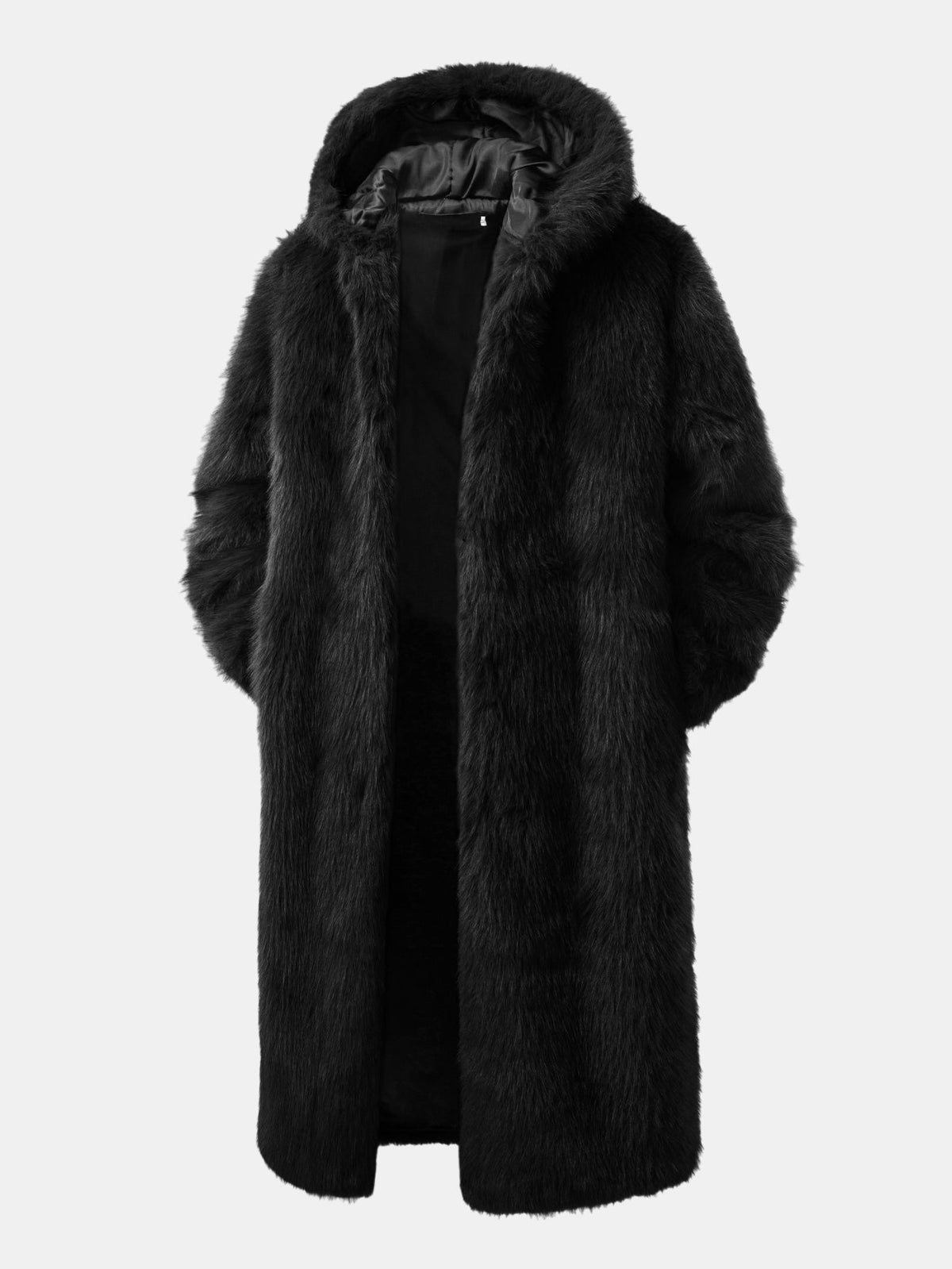Langer Herrenmantel aus Kunstpelz mit Kapuze – locker geschnittener, kuscheliger Wintermantel für warme, lässige Lagenlooks