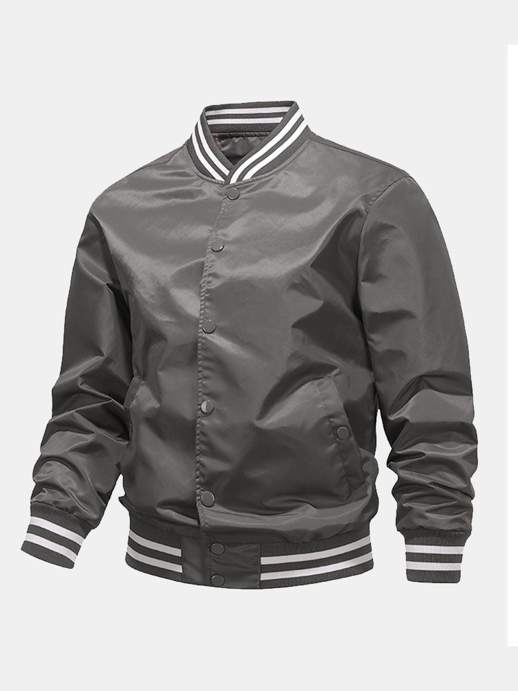 Blouson aviateur classique de baseball pour homme – Veste de style universitaire à boutons-pression, avec finitions côtelées rayées, pour le printemps et l’automne