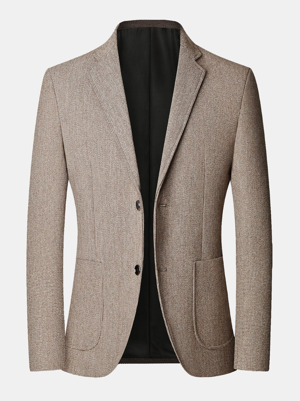 Men’s Fine Check Wool Look Blazer with Notched Lapels – Regular Fit Single-Breasted Jacket for Business and Smart Casual Wear