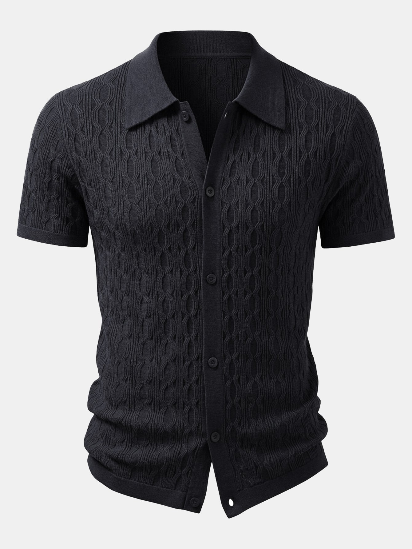 Set estivo uomo smart casual con camicia in maglia testurizzata di viscosa e pantaloni affusolati elasticizzati