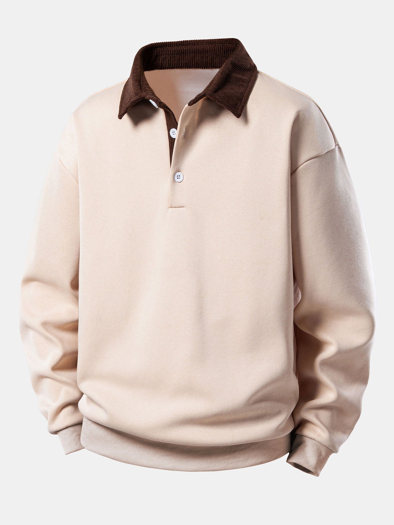 Men’s Relaxed Polo Sweatshirt with Corduroy Collar – Cotton Blend Autumn Layer