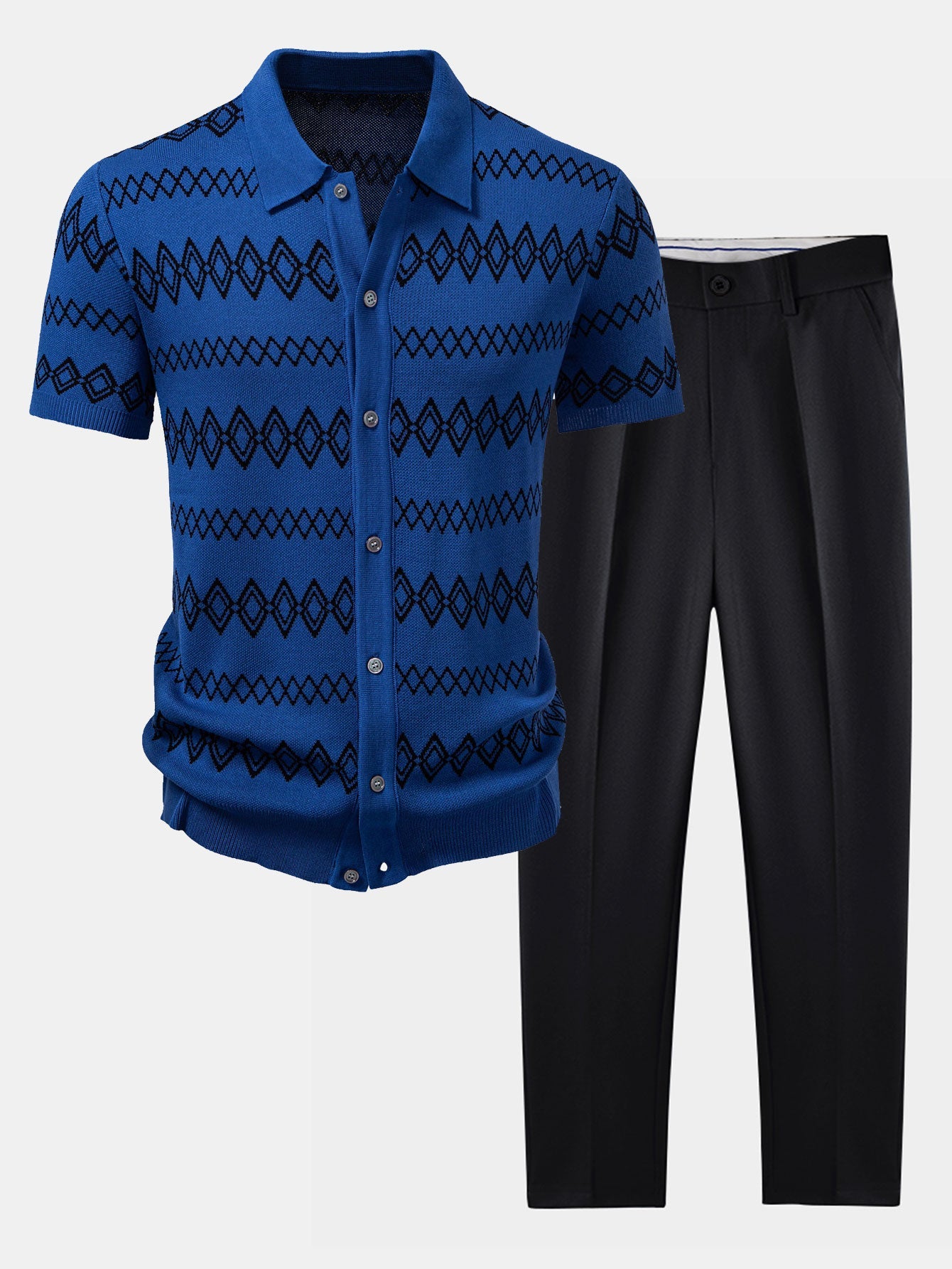 Men’s Knitted Button-Up Shirt Co-Ord with Slim Tapered Trousers for Smart Casual Wear