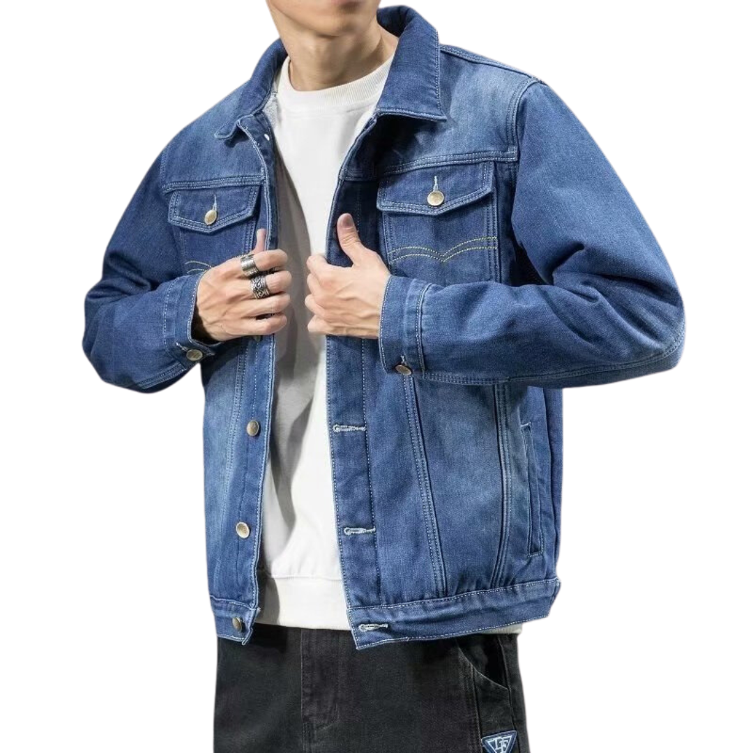 Giacca trucker da uomo in denim con fodera in pile – Strato caldo con chiusura frontale a bottoni e vestibilità comoda per tutti i giorni