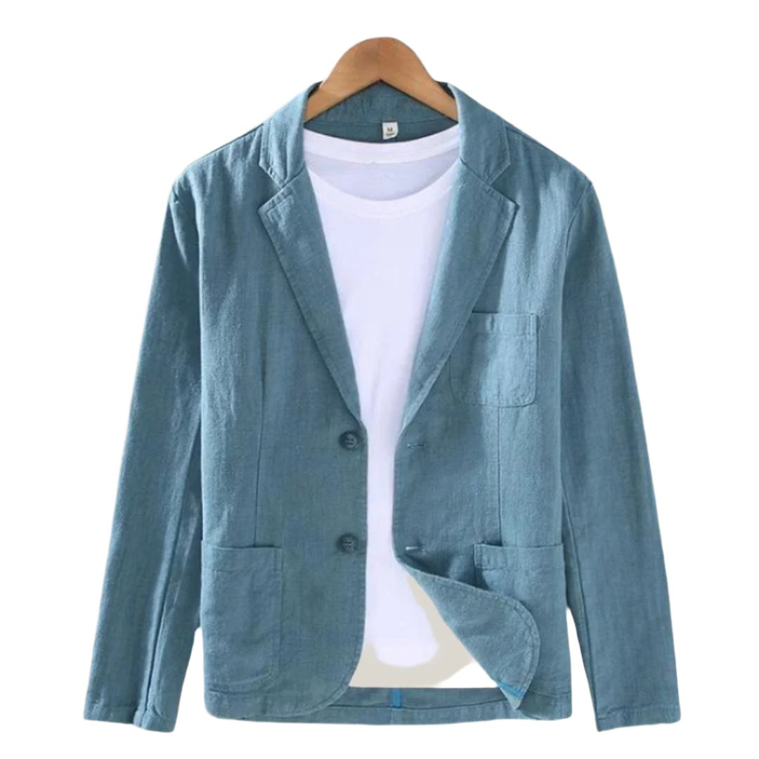 Americana informal para hombre con solapas de muesca y bolsillos de parche – Chaqueta holgada con textura para el verano y ocasiones informales elegantes