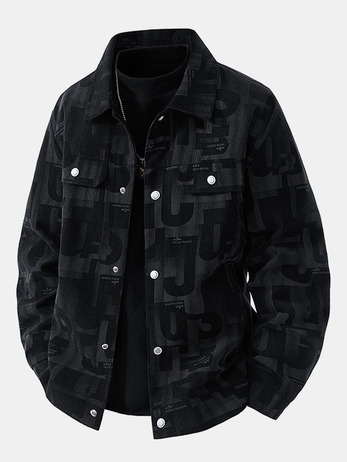 Bedruckte Cord-Truckerjacke für Herren mit Brusttaschen – Freize jacke mit normaler Passform und Knöpfen für den Herbst