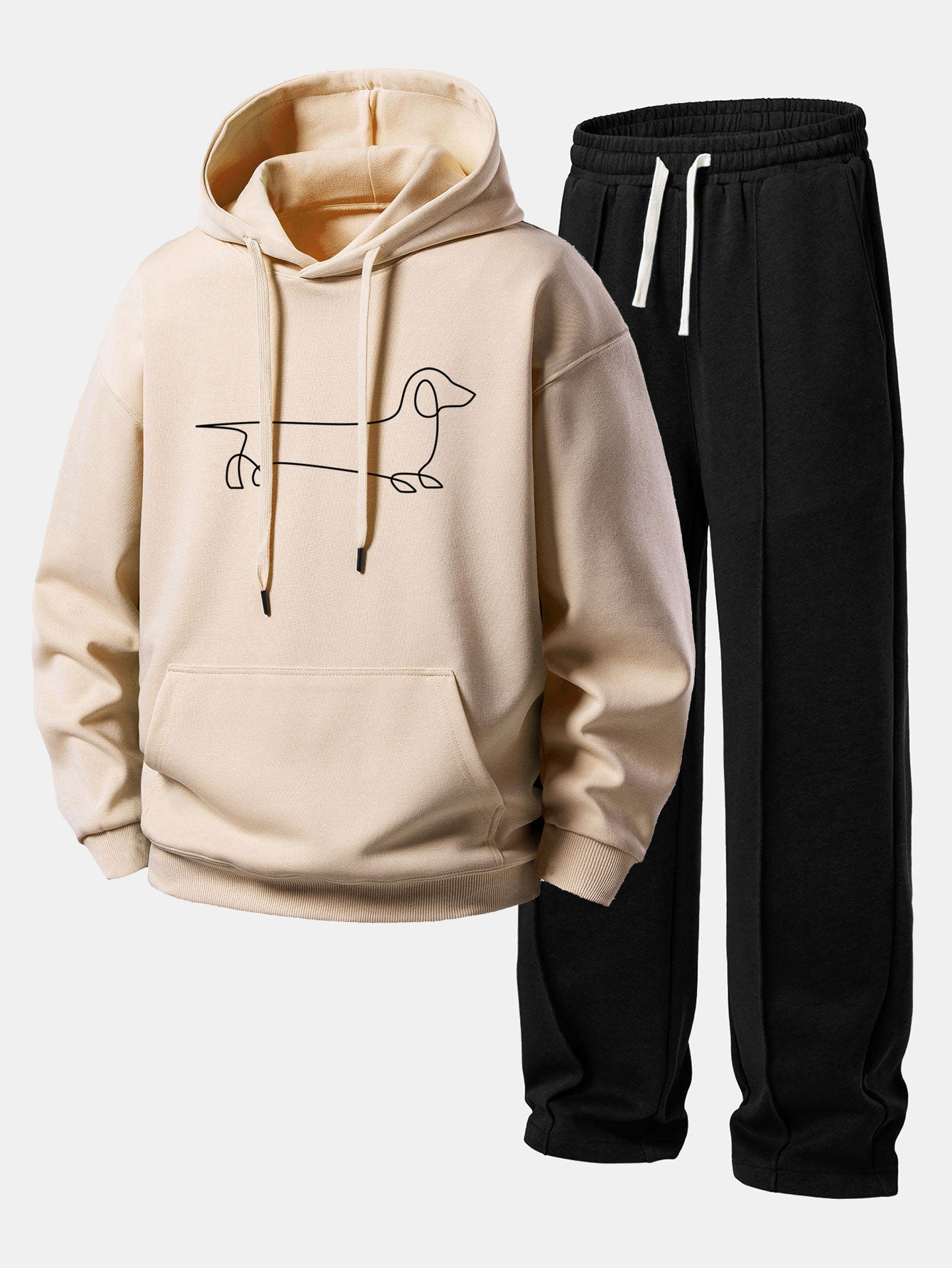 Men’s Relaxed Hoodie Tracksuit – Straight-Leg Pintuck Sweatpants for Casual Streetwear