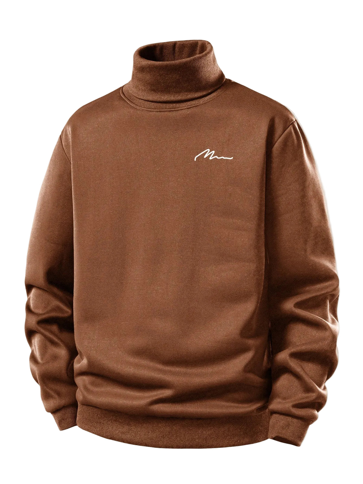 Bluză sport pentru bărbați cu interior căptușit cu fleece pufos, guler înalt rulat și imprimeu minimalist pe piept - croială normală, călduroasă, stil casual, pentru toamnă și iarnă