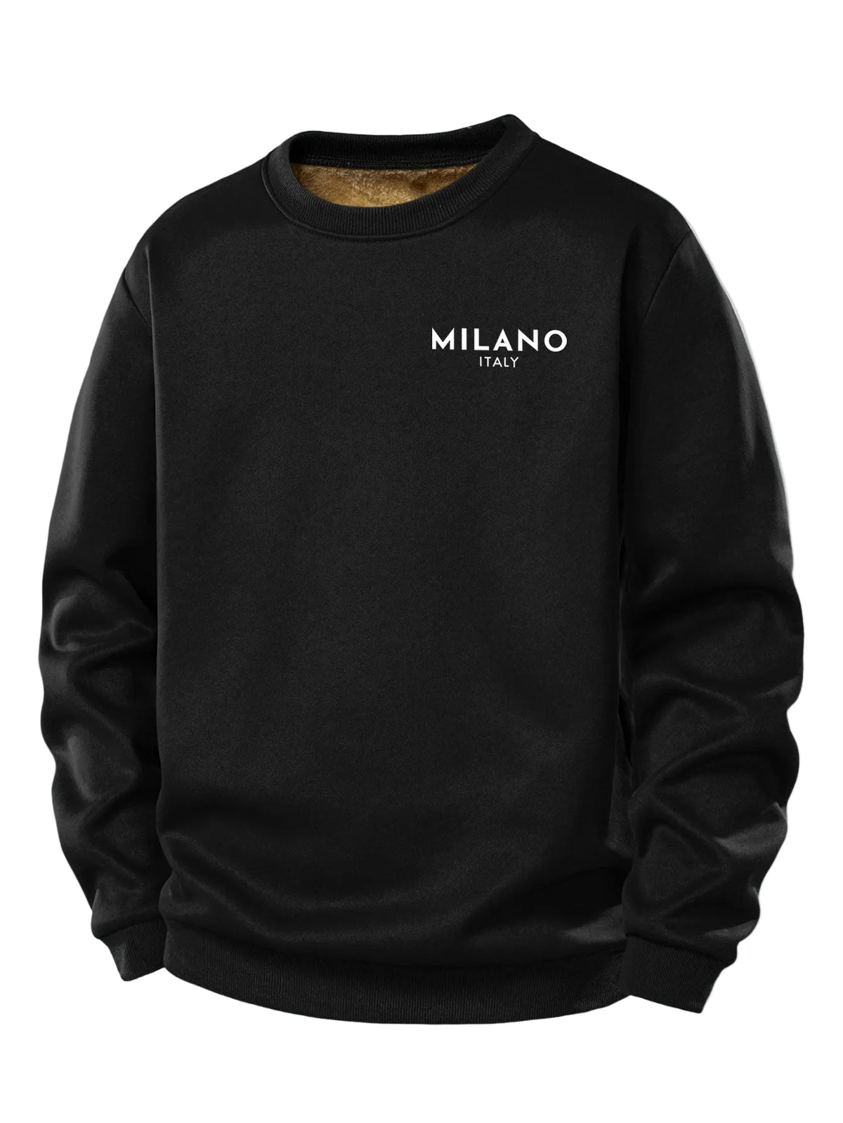 Męska bluza z nadrukiem Milano i podszewką z pluszu teddy – regularny krój, okrągły dekolt, ciepły casualowy pulower na jesień i zimę