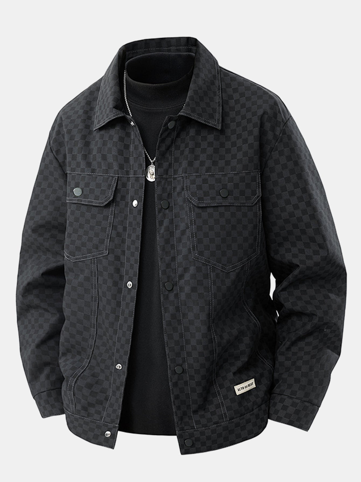 Veste camionneur à damier pour homme, avec poches poitrine – Vêtement d’extérieur streetwear à boutons et coupe classique pour l’automne