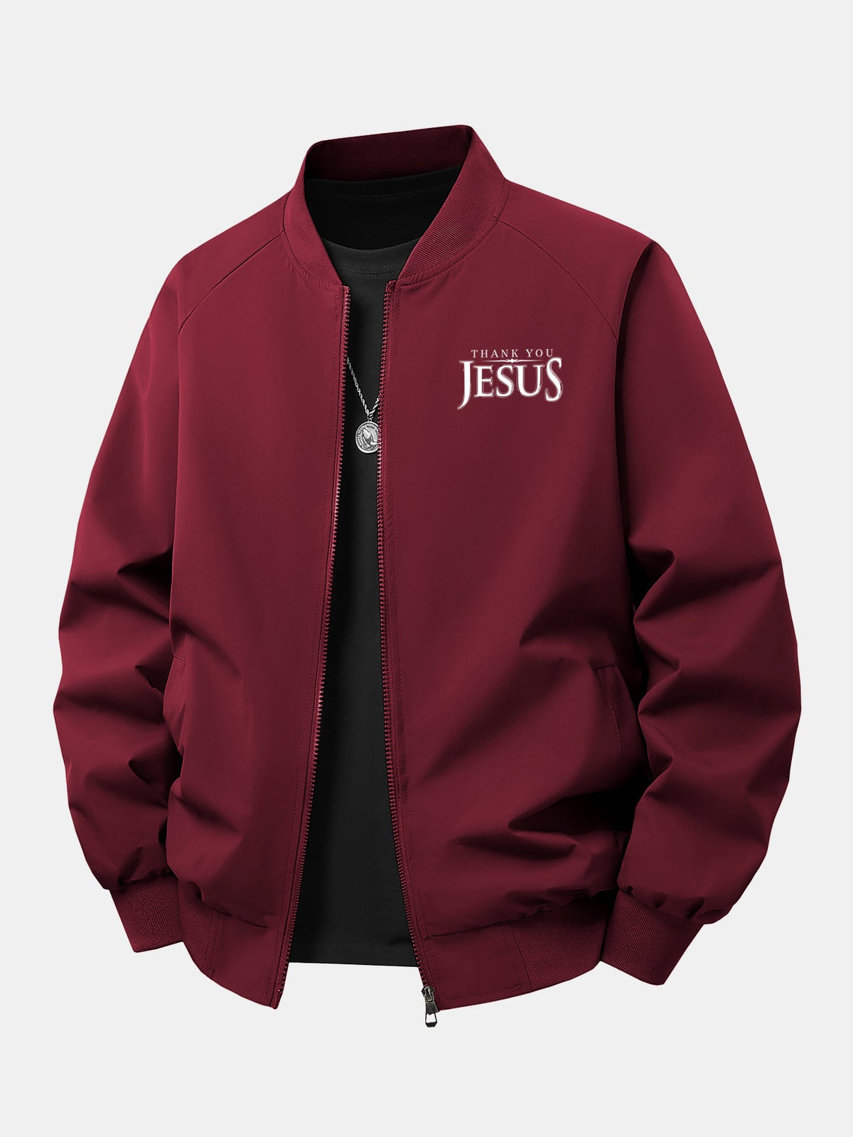 Bomberjakke med print til mænd i afslappet pasform, klassisk streetwearjakke med lynlås og ribkanter, til efterår og forår