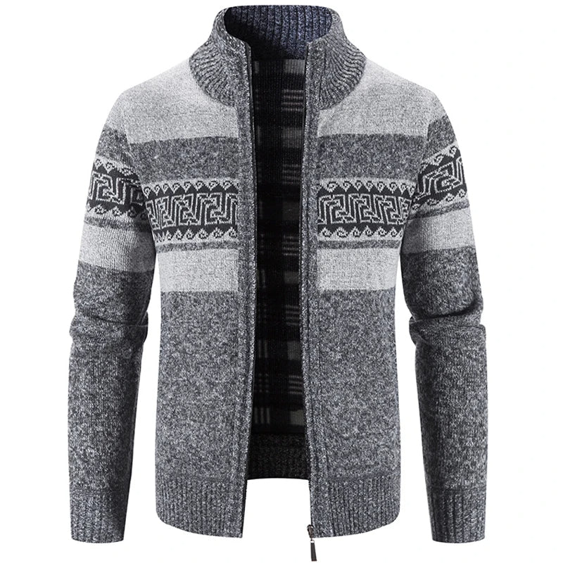 Veste zippée chaude en tricot pour homme – pull doux à col montant pour superposer les couches en automne et en hiver