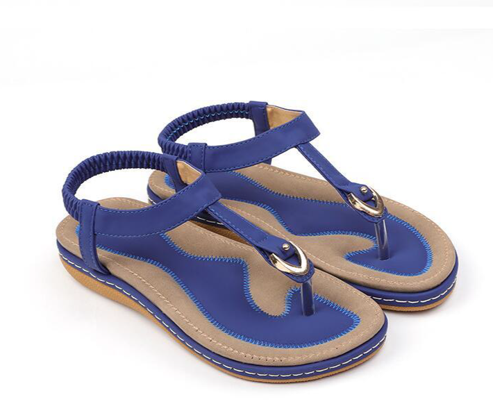 Sandalias de mujer con tira en T, parte trasera elástica, plantilla acolchada, comodidad para el verano