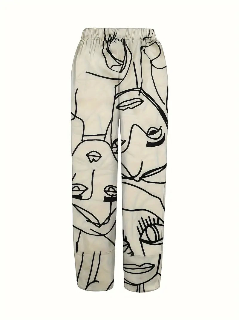 Women’s Printed Wide-Leg Trousers – Relaxed Drawstring Summer Trousers for Everyday Wear