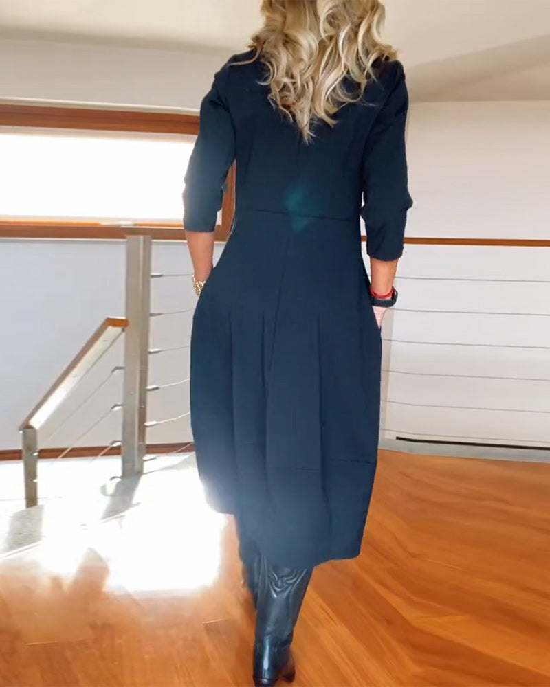 Abito Maxi da Donna con Tasche, Maniche a Tre Quarti, Linea A