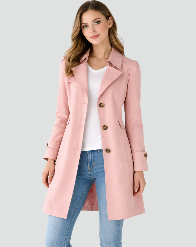 Dame skræddersyet trenchcoat med klassisk revers og mellemlang længde
