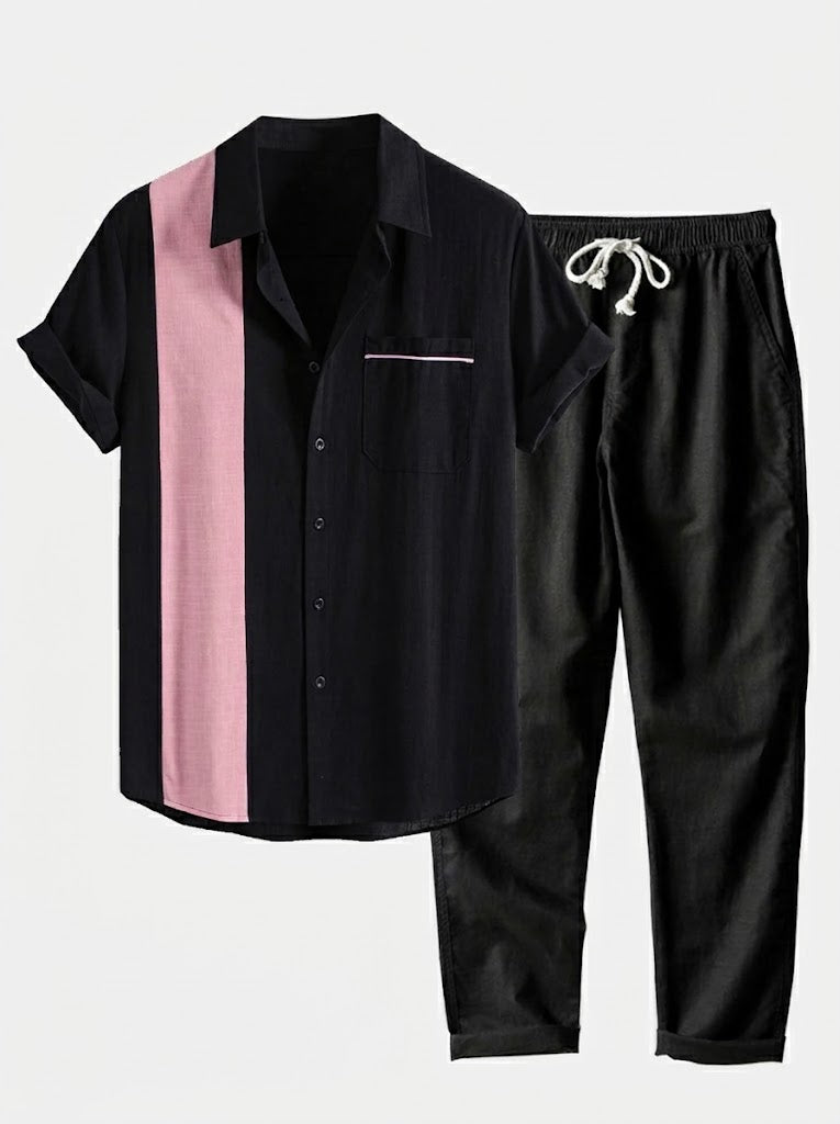 Men’s Cotton Shirt and Linen Blend Trousers Set – Lightweight Summer Casualwear