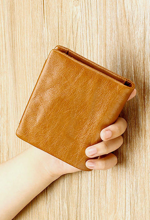 Men’s Genuine Leather RFID Trifold Wallet – Vintage Compact Wallet with Zip Coin Pocket and Card Storage