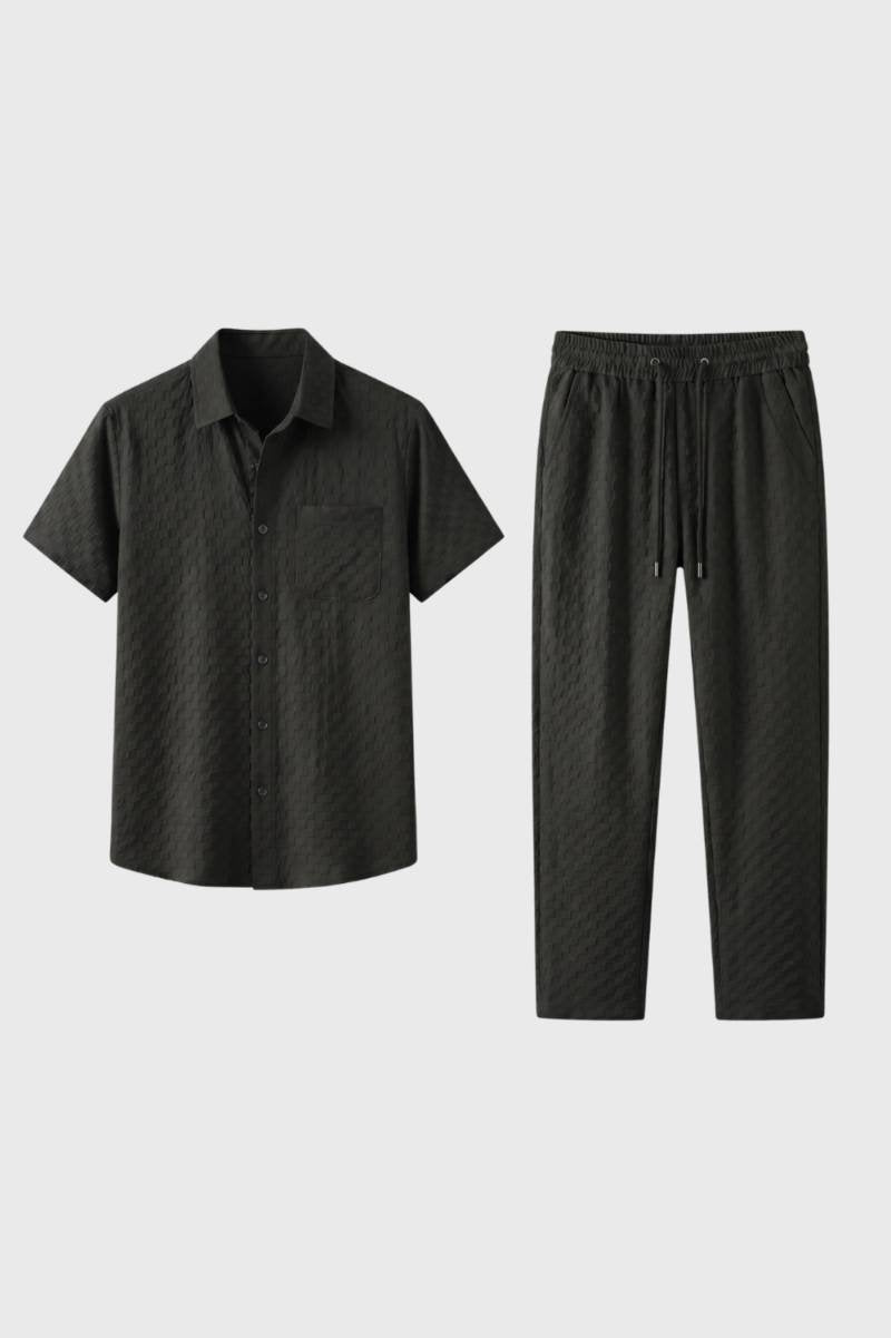 Conjunto de camisa estructurada para hombre y pantalones relajados con cordón