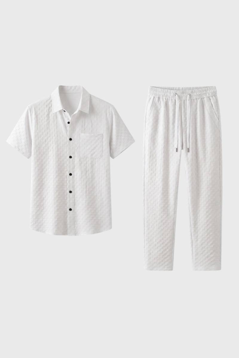 Conjunto de camisa estructurada para hombre y pantalones relajados con cordón
