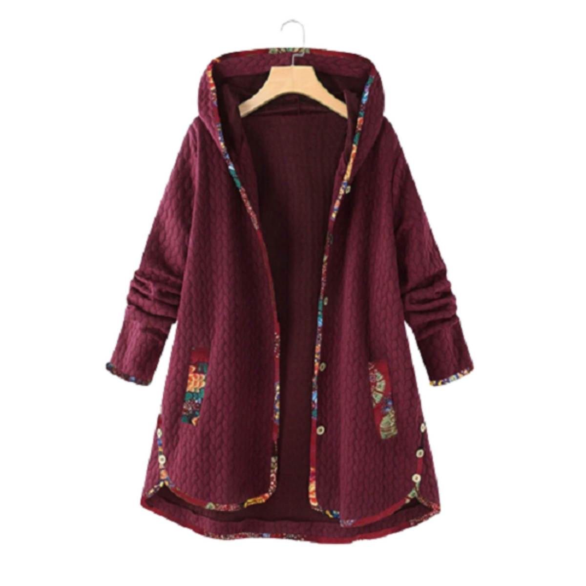 Women’s Hooded Quilted Coat – Longline Textured Layer for Relaxed Winter Styling