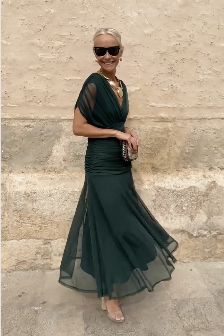 Women’s Draped V Neck Chiffon Occasion Maxi Dress