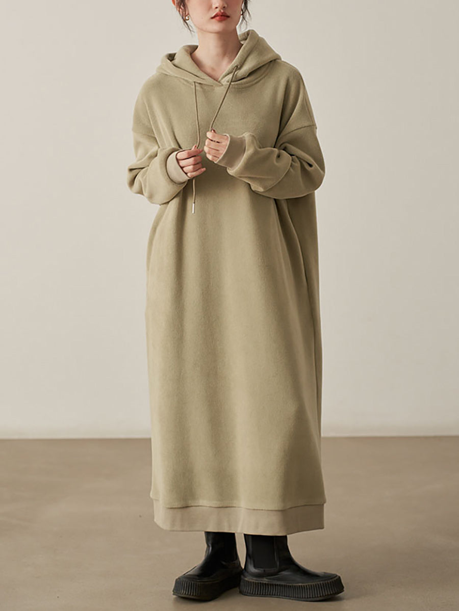 Women's Oversized Hooded Sweatshirt Maxi Dress with Adjustable Drawstrings and Long Raglan Sleeves – Soft Fleece Relaxed Fit Casual Hoodie Dress for Cosy Autumn and Winter Everyday Wear