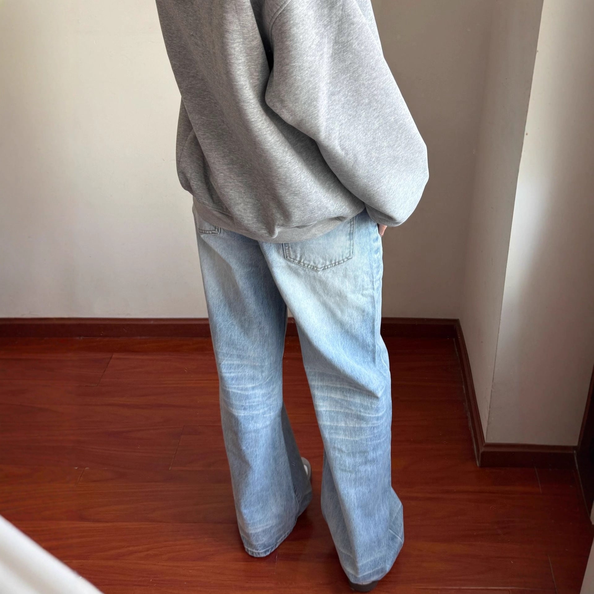 Damejeans med høj talje, vasket, lige ben og gulvlængde