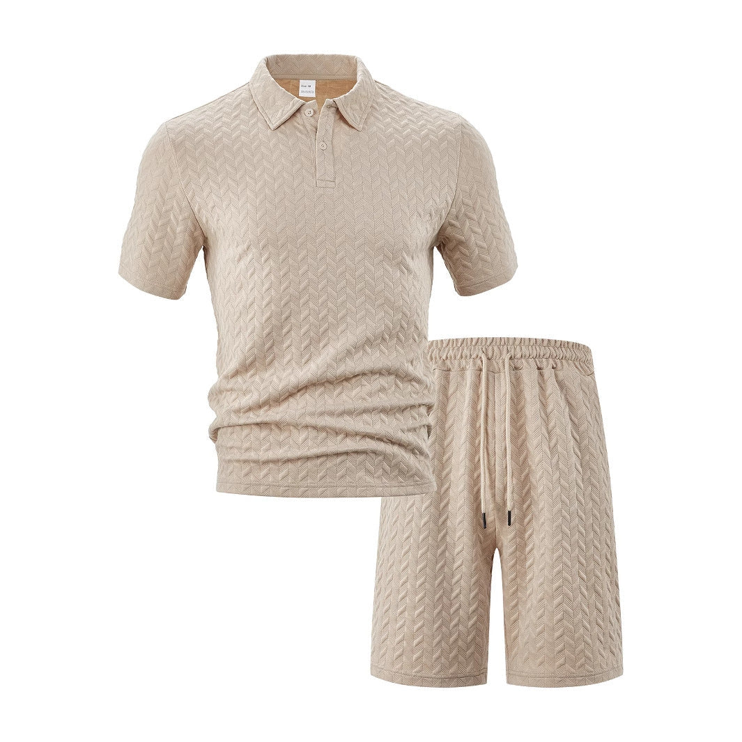 Conjunto de camisa polo texturizada para hombre y pantalones cortos con cordón