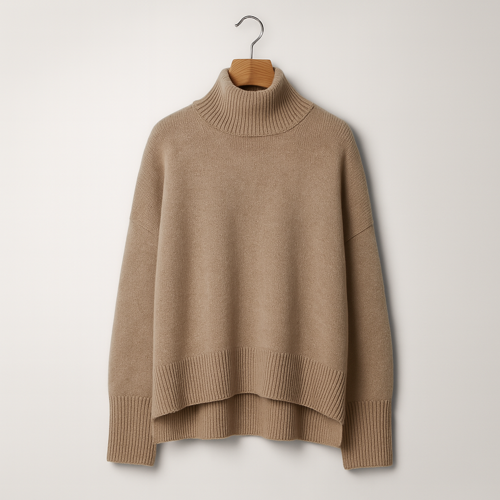 Camisola de gola alta para mulher, em mistura de caxemira – malha macia para o outono e o inverno