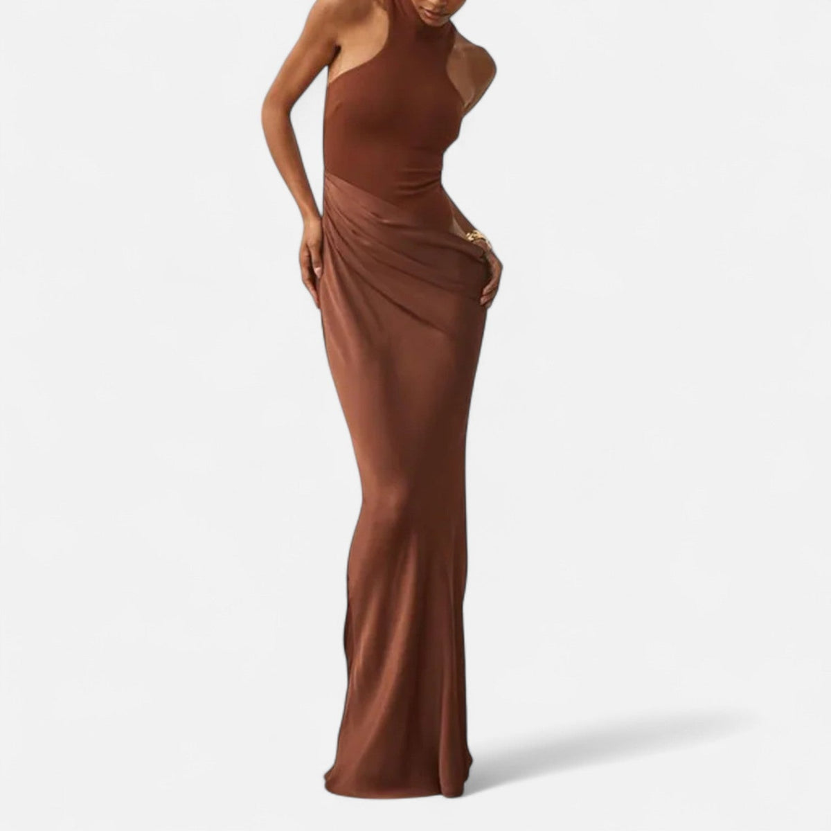 Damen-Maxikleid mit Neckholder und Cut-outs – gerafftes Abendkleid für Galas und Partys