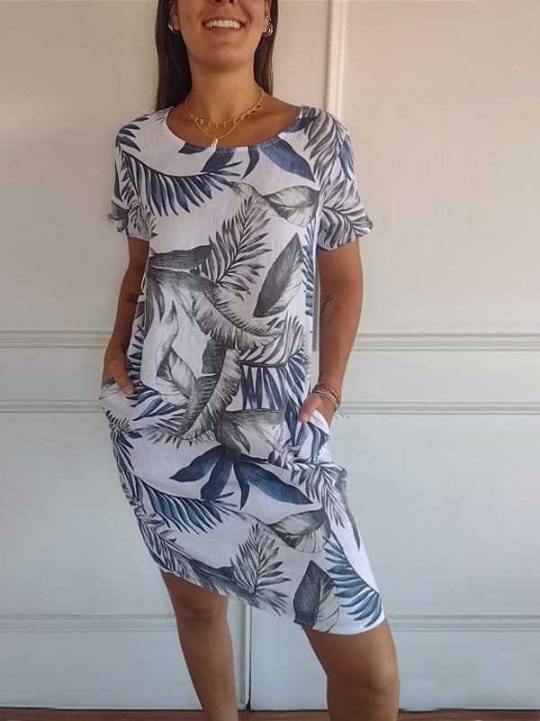 Abito estivo da donna stampato e dalla vestibilità comoda – stile casual a maniche corte per vacanze e uso quotidiano