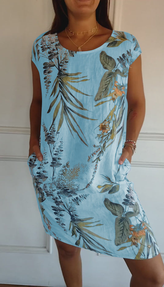 Abito estivo da donna stampato e dalla vestibilità comoda – stile casual a maniche corte per vacanze e uso quotidiano