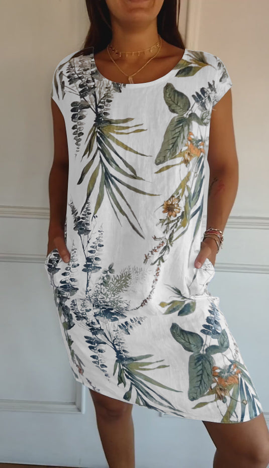 Abito estivo da donna stampato e dalla vestibilità comoda – stile casual a maniche corte per vacanze e uso quotidiano