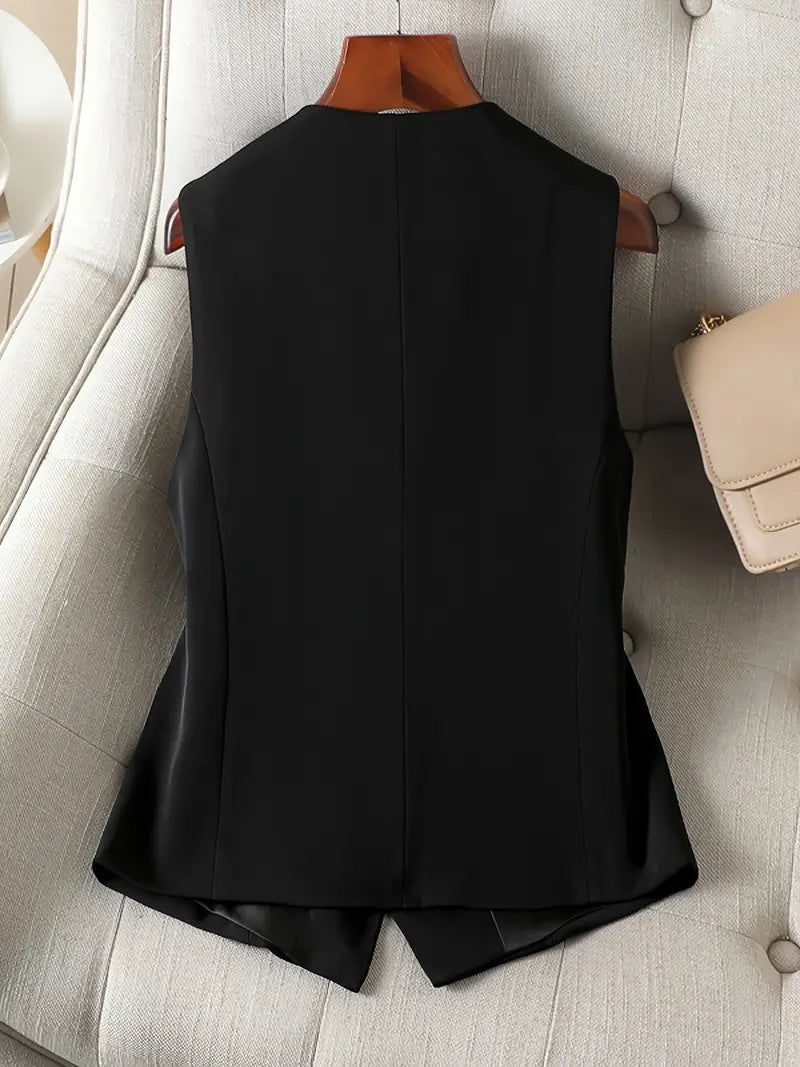 Chaleco sastre de cuello en V para mujer - Prenda entallada con botones delanteros para la oficina y un estilo casual elegante