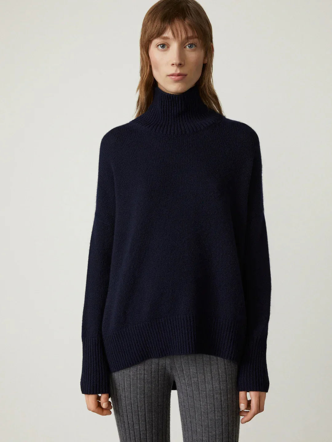 Camisola de gola alta para mulher, em mistura de caxemira – malha macia para o outono e o inverno