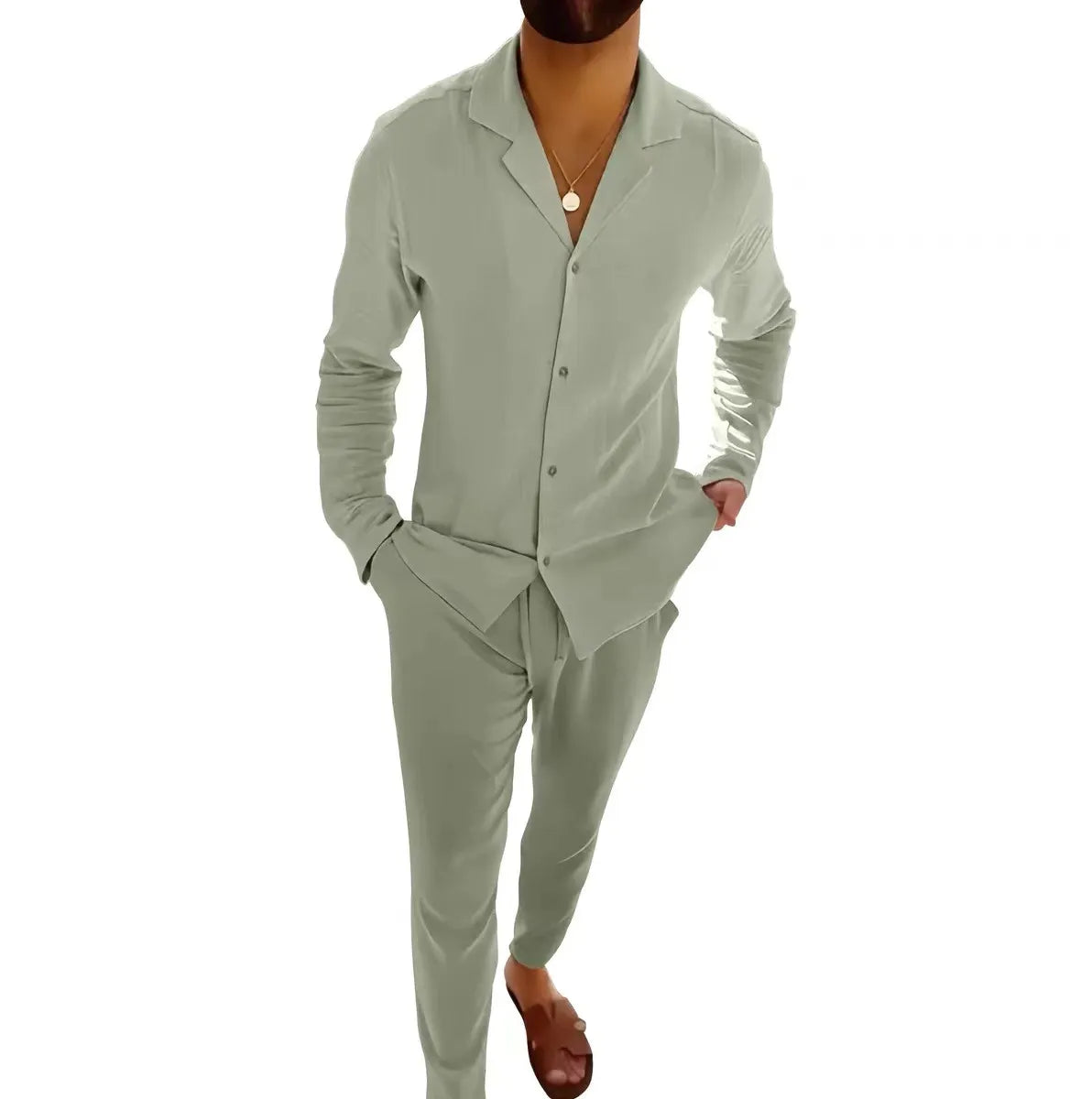 Set bărbați stilat două piese, ținută de vară ușoară, confortabilă, casual, coordonată