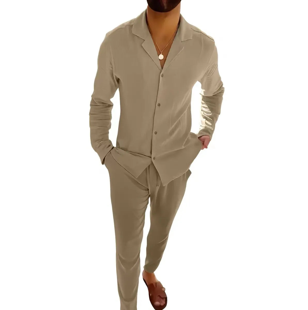 Set bărbați stilat două piese, ținută de vară ușoară, confortabilă, casual, coordonată