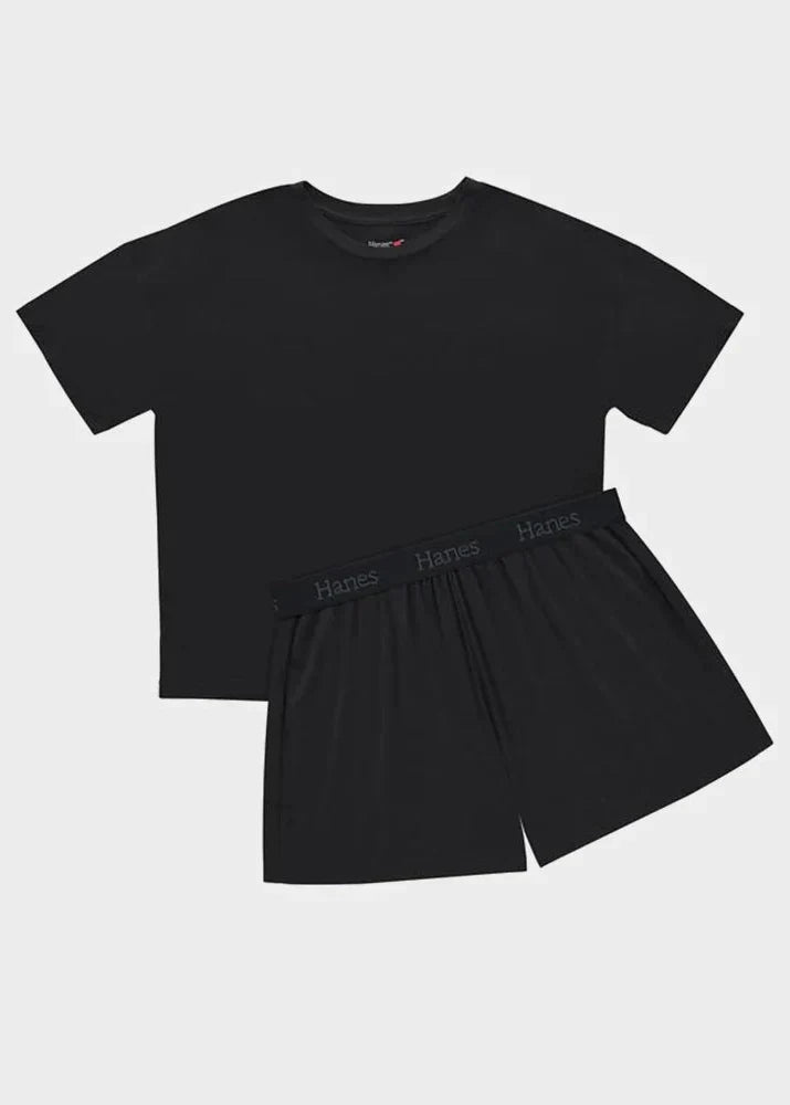 Tweedelige loungewearset voor dames van een zachte modalblend - oversized T-shirt met korte mouwen en shorts met elastische taille voor ontspannen thuis- en nachtkleding